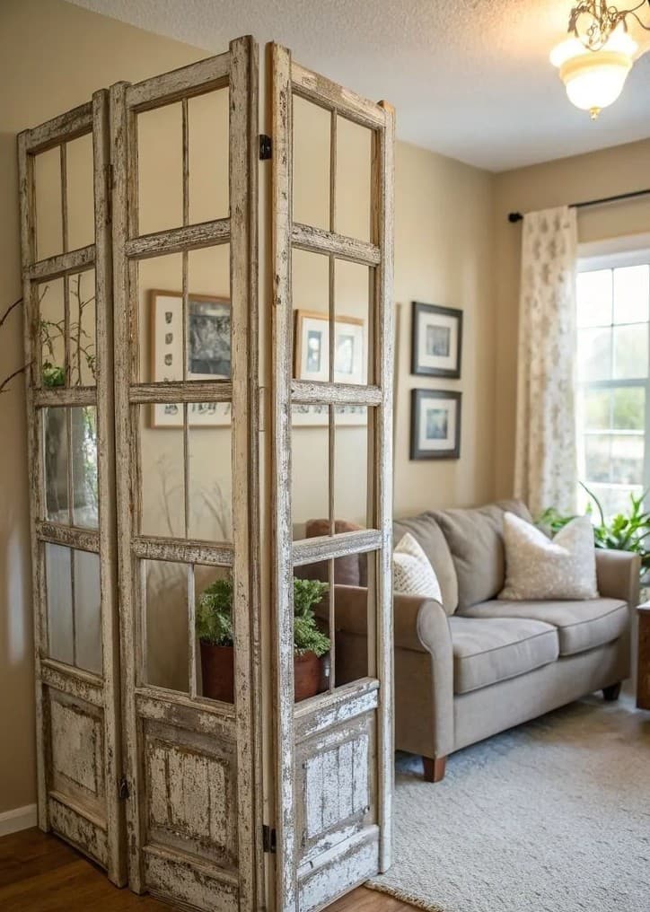 The Vintage Window Frame Room Divider: A Folding Screen With Real Character