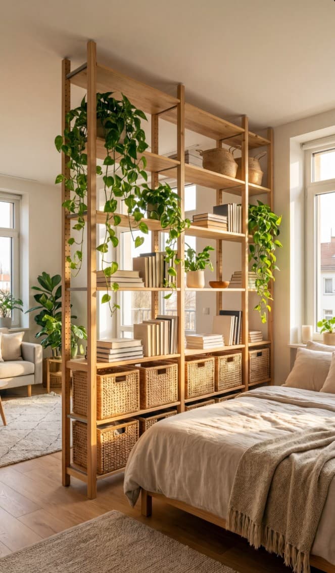 Open Bookshelf as Room Divider: The Scandinavian Studio Solution