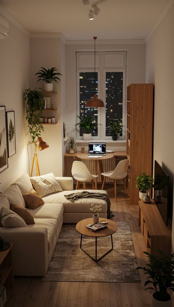 How to Light a Small Apartment at Night: Two Zones, One Warm Glow